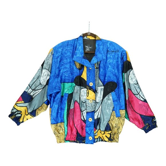 VINTAGE MADE IN USA PICASSO POLYESTER LIGHT WEIGHT FULL‎ BUTTONS DOWN JACKET - Picture 1 of 8